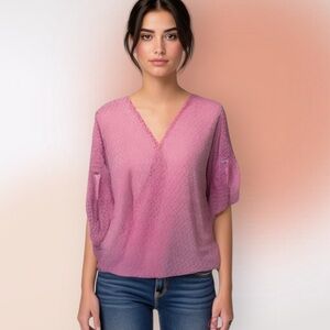 Jennifer Lopez Geo Print‎ Semi-Sheer Pink Pullover Top Size Med